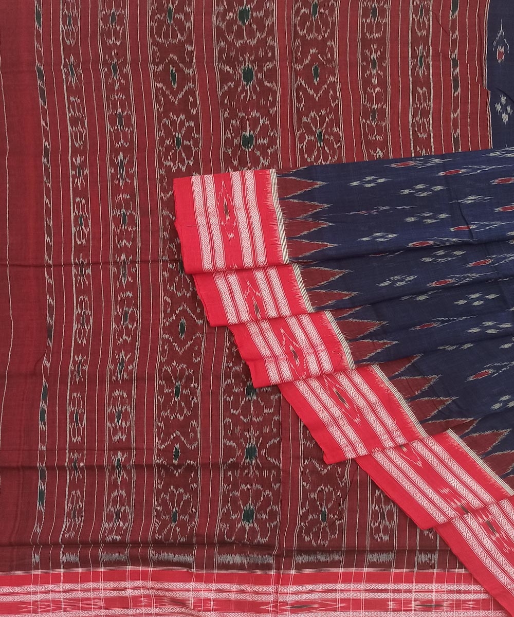 Blue Red Nuapatna Handwoven Cotton Saree Image 1