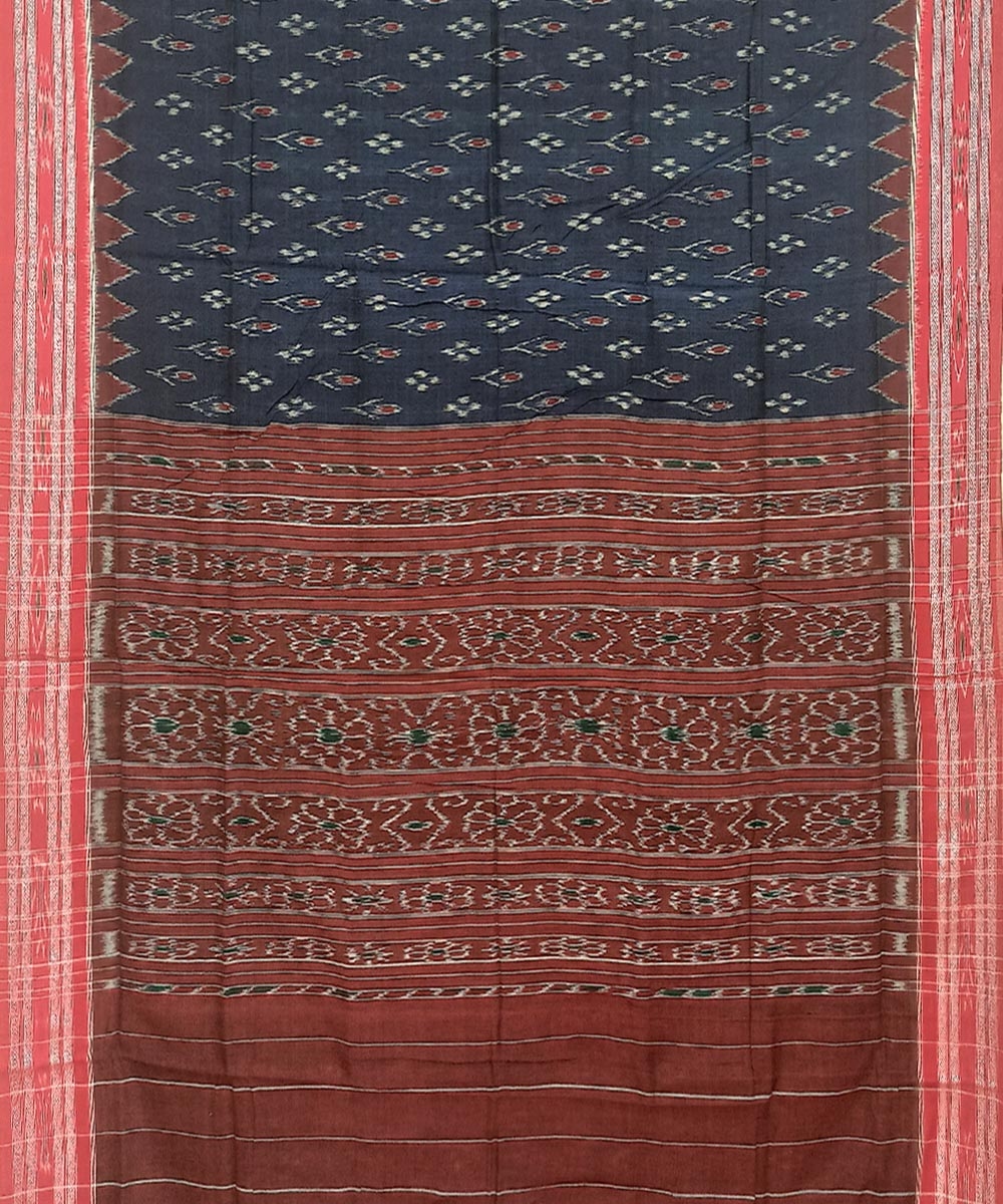 Blue Red Nuapatna Handwoven Cotton Saree Image 2