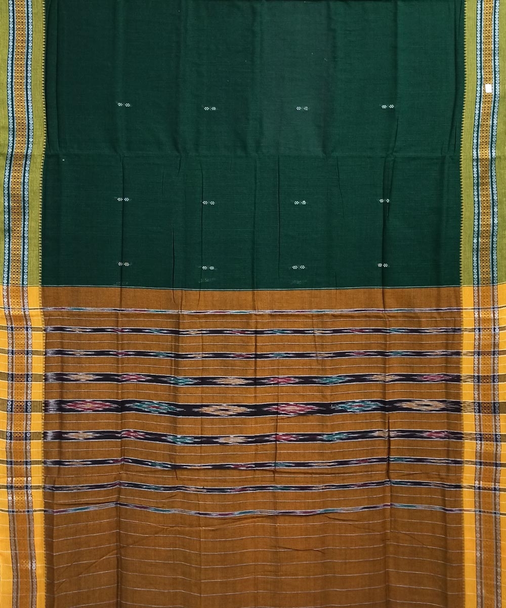 Green Nuapatna Handwoven Single Ikat Cotton Saree Image 2