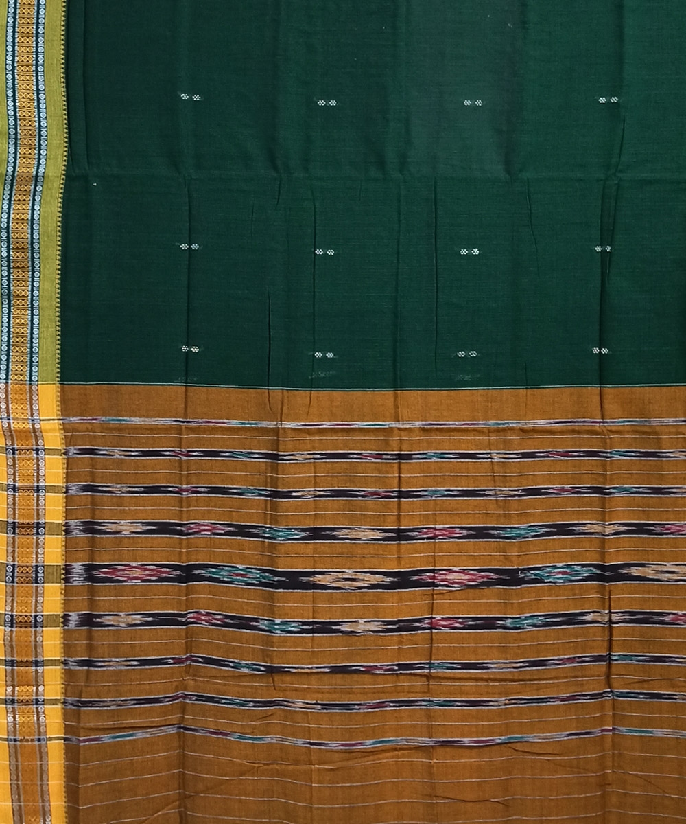 Green Nuapatna Handwoven Single Ikat Cotton Saree Image 3