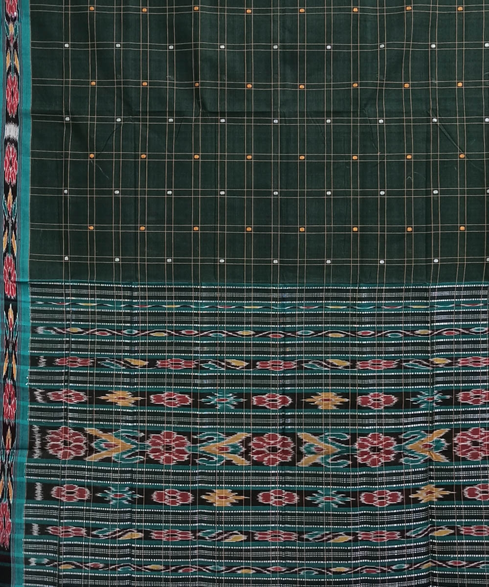 Green Sambalpuri Handwoven Single Ikat Cotton Saree Image 3