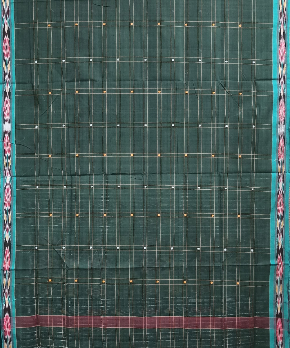 Green Sambalpuri Handwoven Single Ikat Cotton Saree Image 4