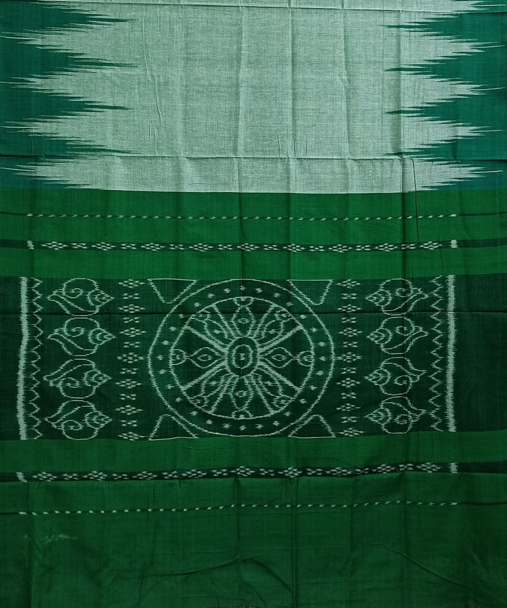 Green Nuapatna Handwoven Single Ikat Cotton Saree Image 2