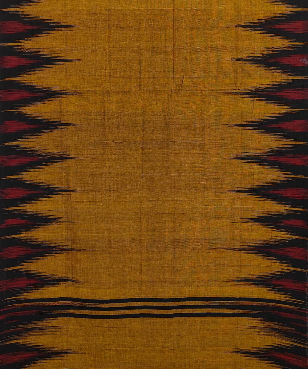 Mustard Black Nuapatna Handwoven Single Ikat Cotton Saree Image 3