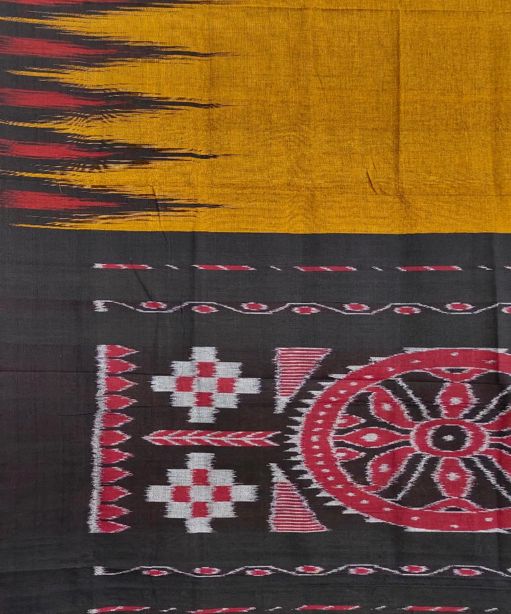 Mustard Black Nuapatna Handwoven Single Ikat Cotton Saree Image 4