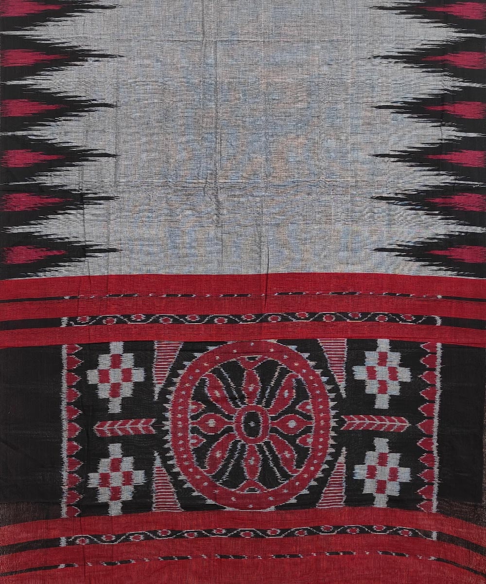 Gray Black Nuapatna Handwoven Single Ikat Cotton Saree Image 2