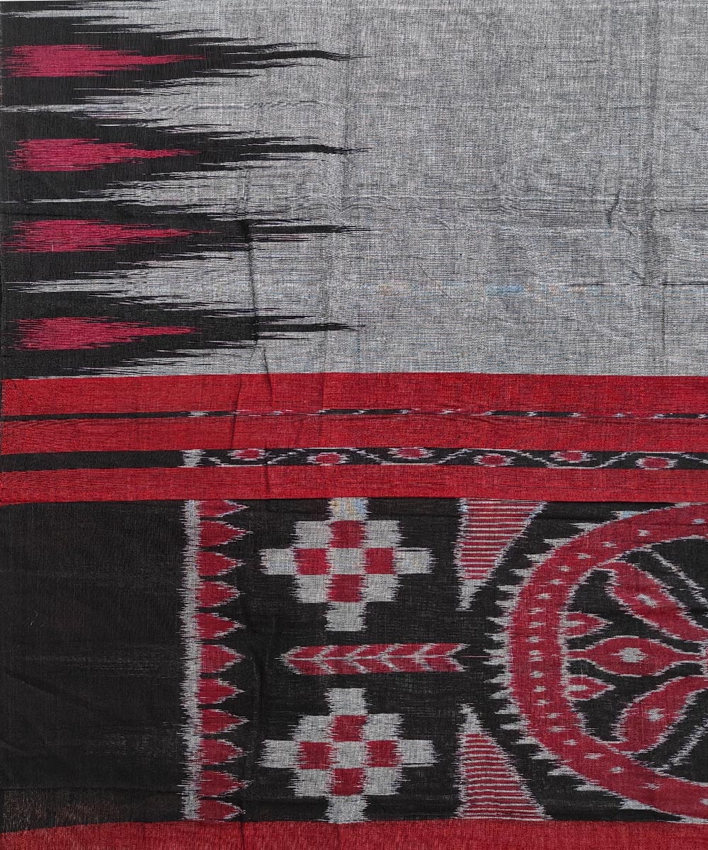 Gray Black Nuapatna Handwoven Single Ikat Cotton Saree Image 4