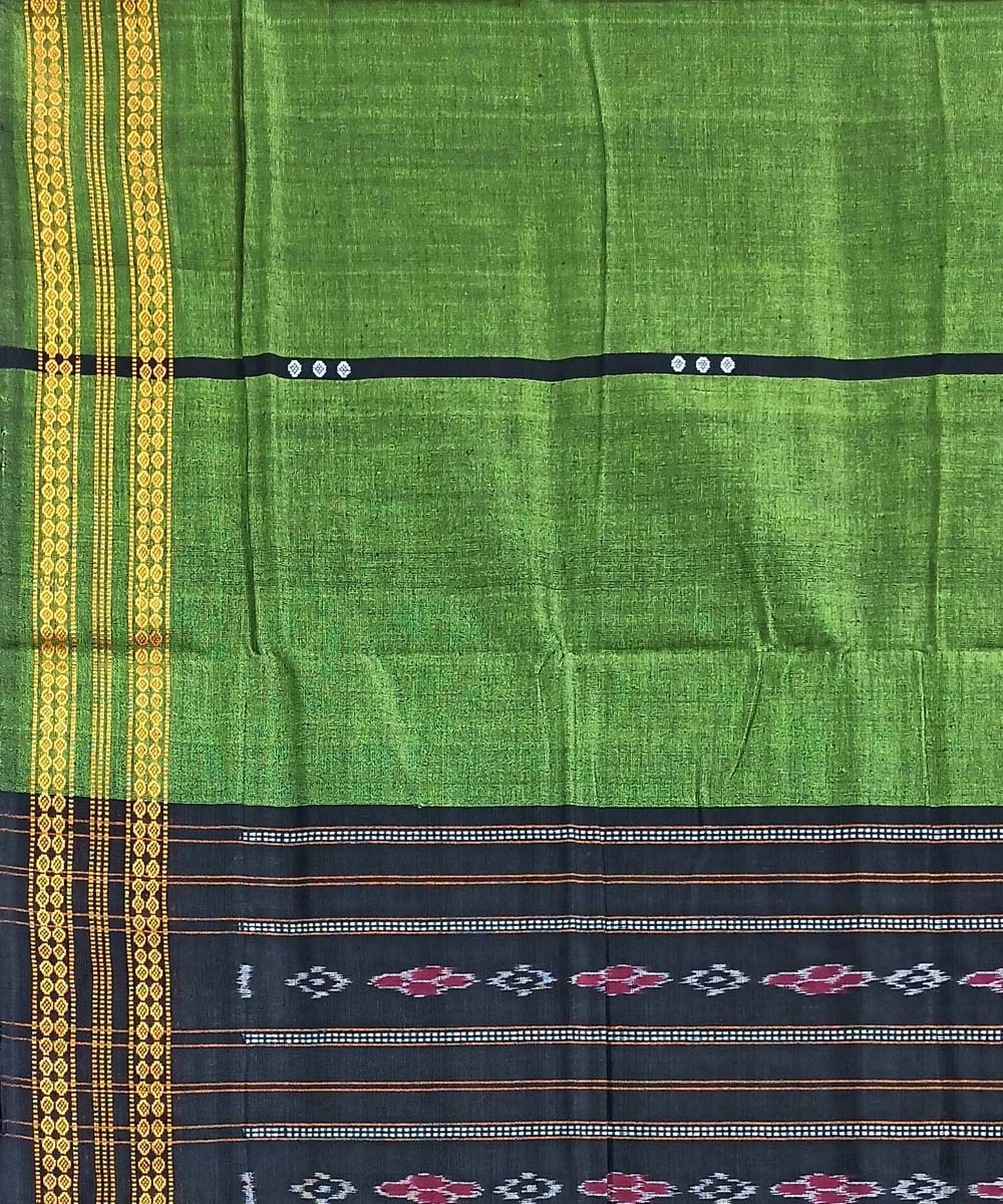 Green Black Bomkai Handwoven Single Ikat Cotton Saree Image 3