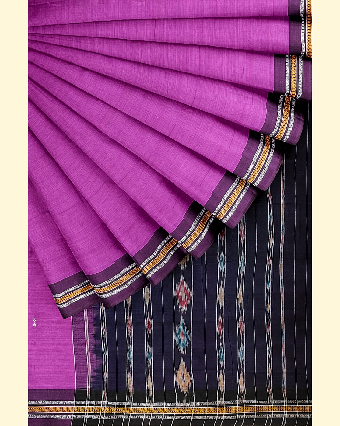 Purple Black Sambalpuri Handwoven Single Ikat Cotton Saree Image 2