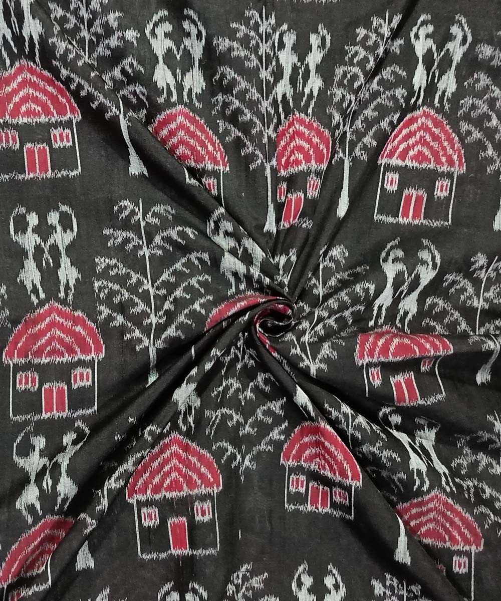 Black Sambalpuri Handwoven Single Ikat Shirting Material Image 1
