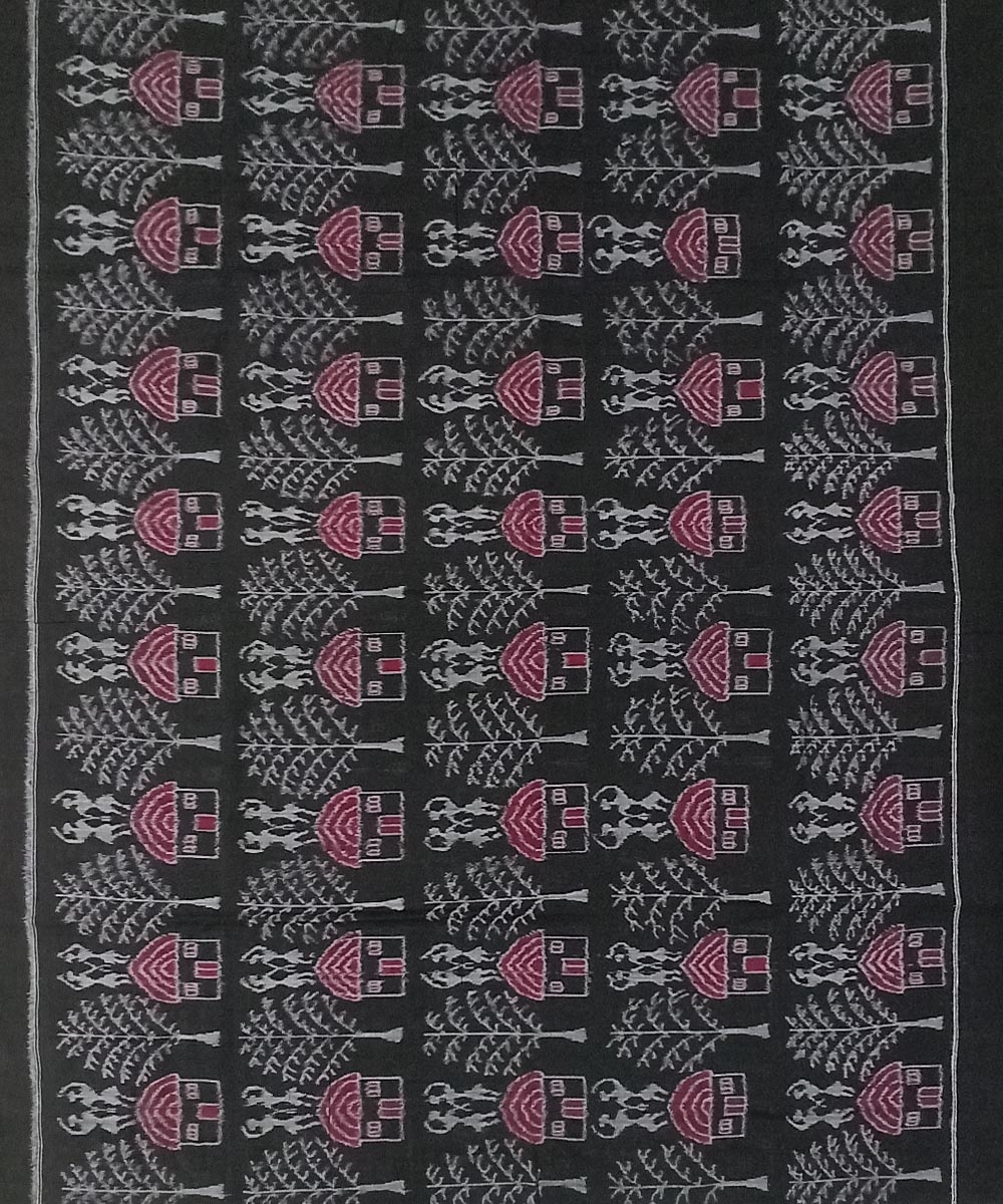 Black Sambalpuri Handwoven Single Ikat Shirting Material Image 2