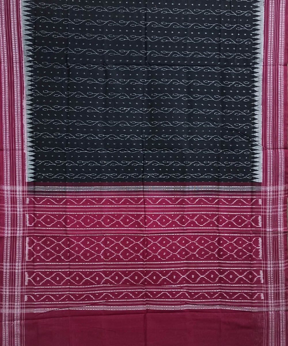 Black Red Sambalpuri Handwoven Single Ikat Cotton Dupatta Image 2