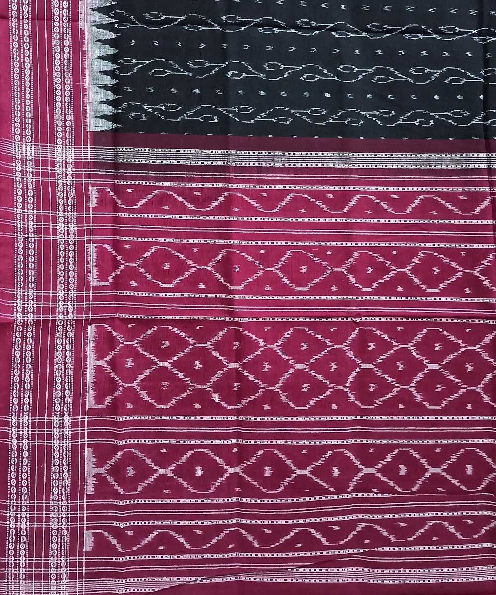 Black Red Sambalpuri Handwoven Single Ikat Cotton Dupatta Image 3