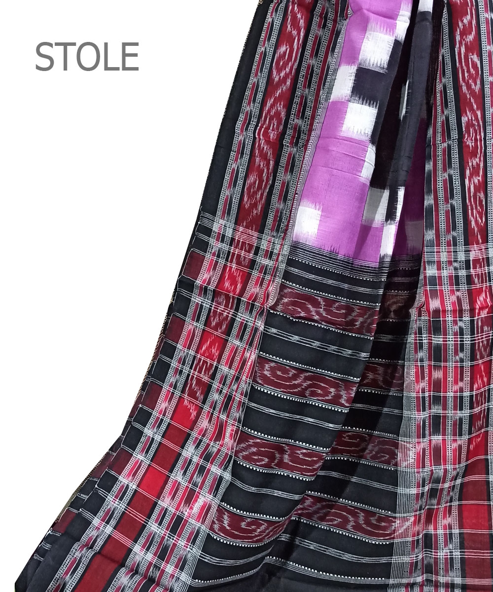 Purple Black Sambalpuri Handwoven Double Ikat Cotton Stole Image 1