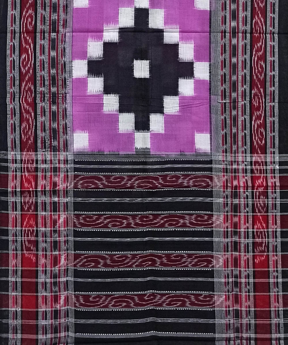 Purple Black Sambalpuri Handwoven Double Ikat Cotton Stole Image 2