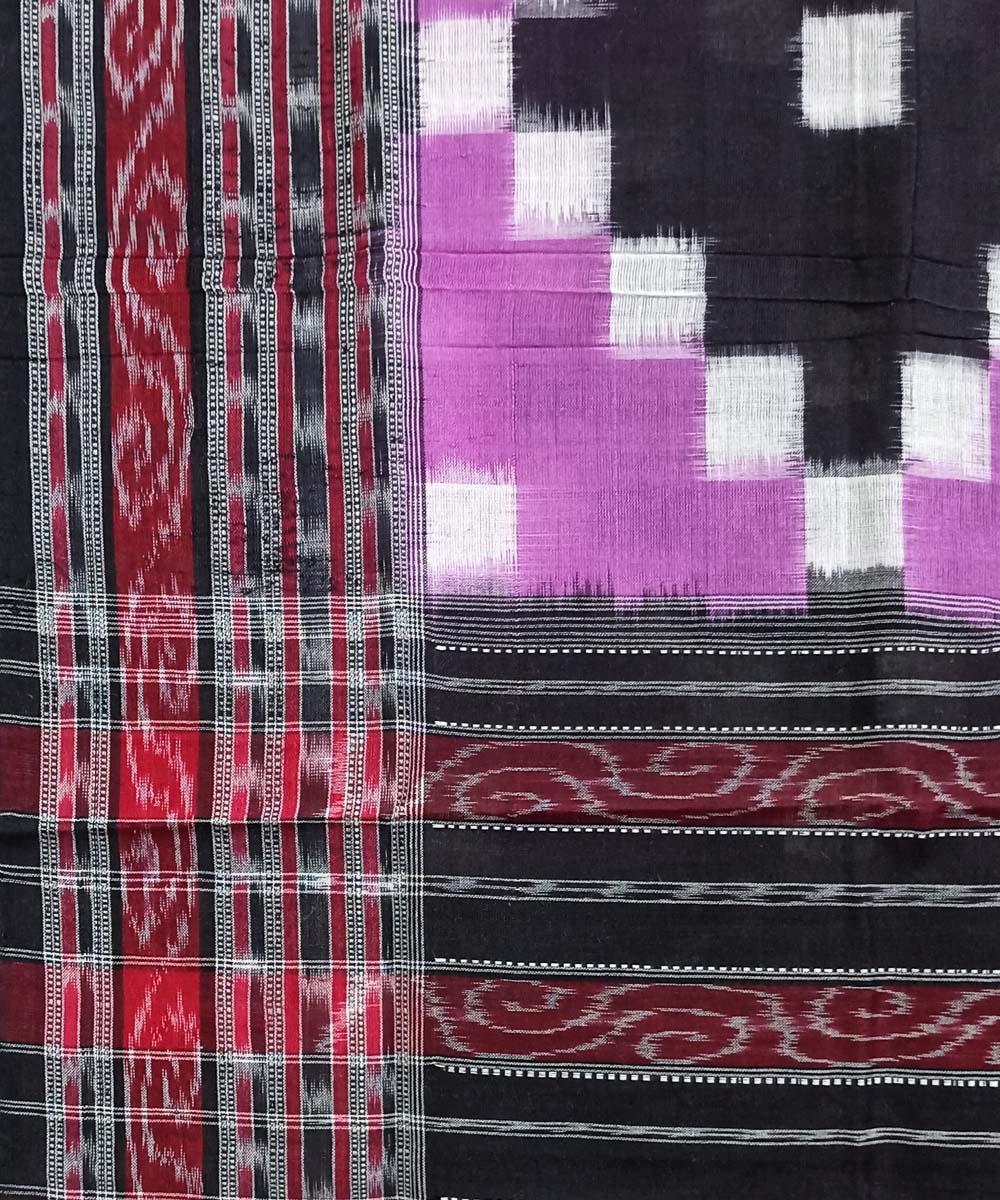 Purple Black Sambalpuri Handwoven Double Ikat Cotton Stole Image 3