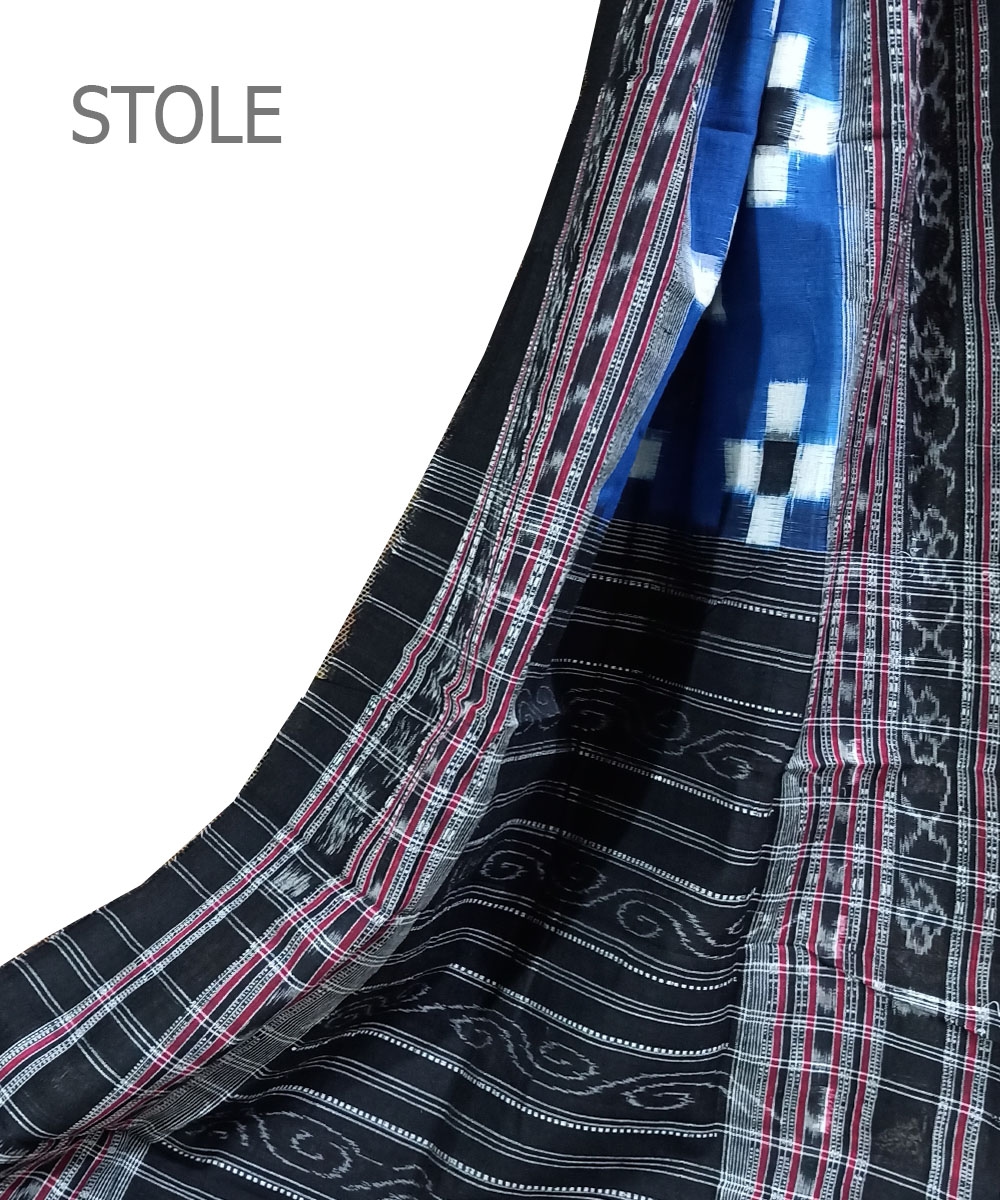 Blue Black Sambalpuri Handwoven Double Ikat Cotton Stole Image 1