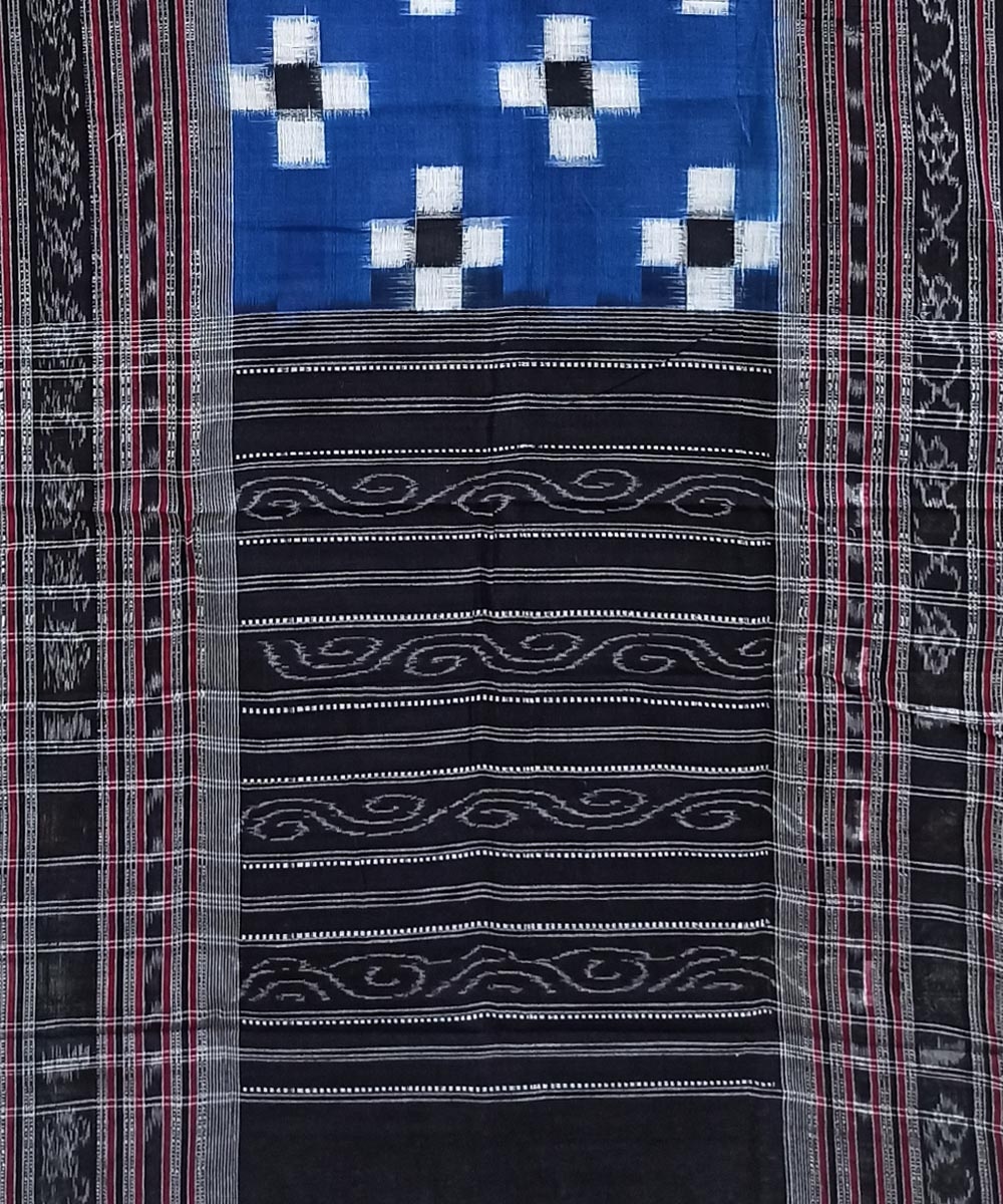 Blue Black Sambalpuri Handwoven Double Ikat Cotton Stole Image 2