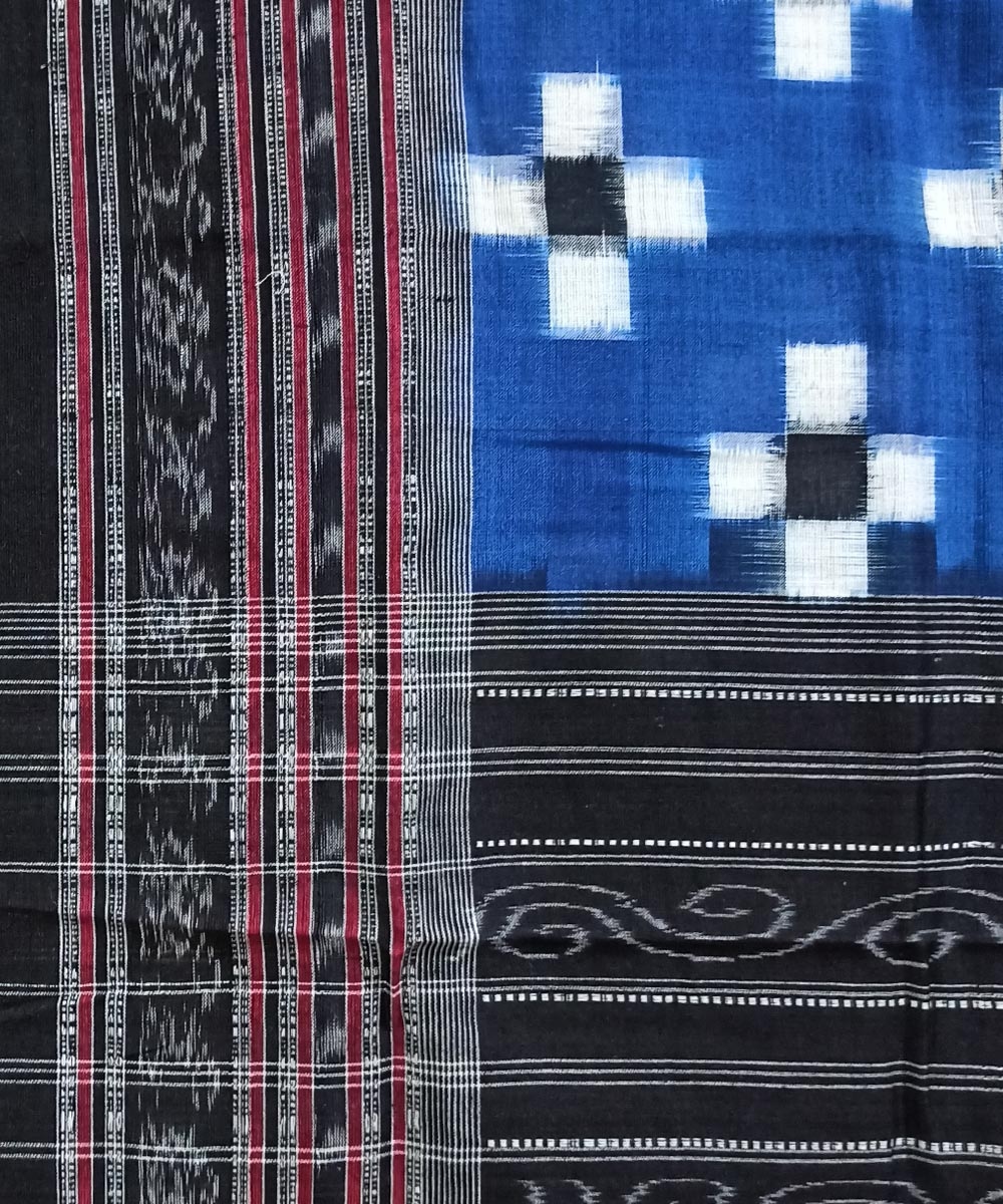 Blue Black Sambalpuri Handwoven Double Ikat Cotton Stole Image 3