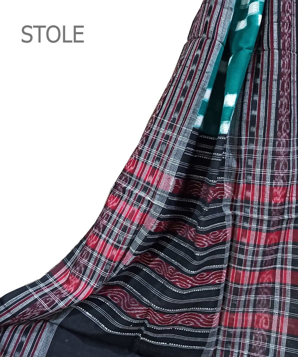 Green Black Sambalpuri Handwoven Double Ikat Cotton Stole Image 1