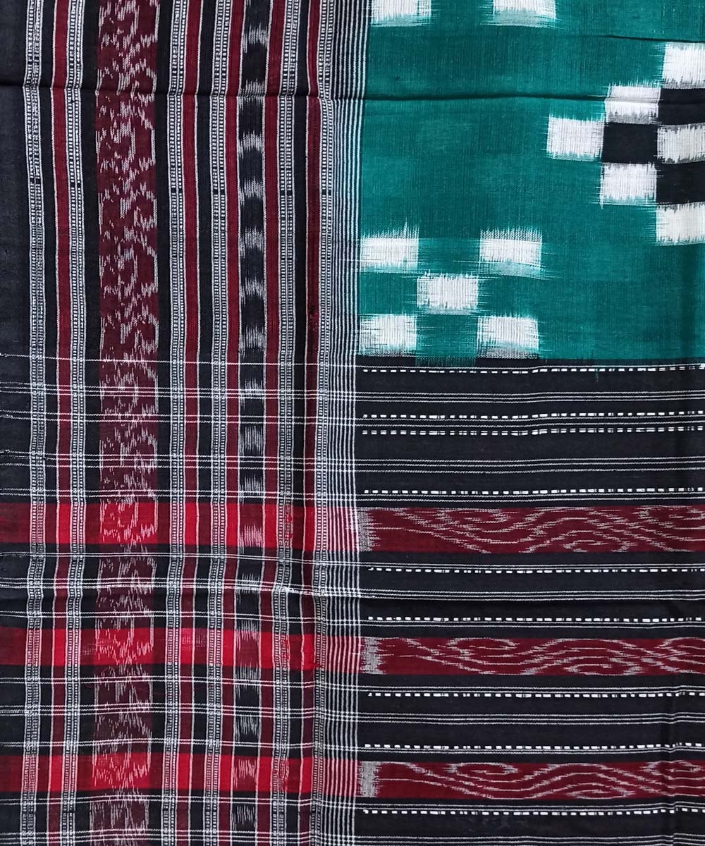 Green Black Sambalpuri Handwoven Double Ikat Cotton Stole Image 3