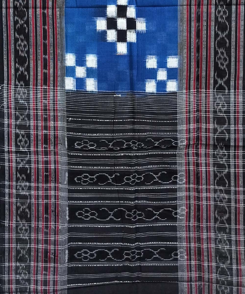 Blue Black Sambalpuri Handwoven Double Ikat Cotton Stole Image 2