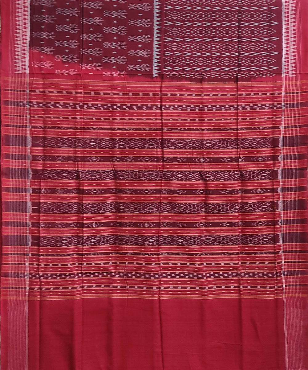 Maroon Red Sambalpuri Handwoven Single Ikat Cotton Saree Image 2