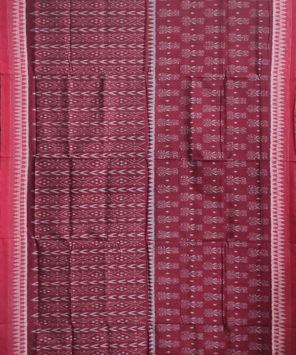 Maroon Red Sambalpuri Handwoven Single Ikat Cotton Saree Image 3