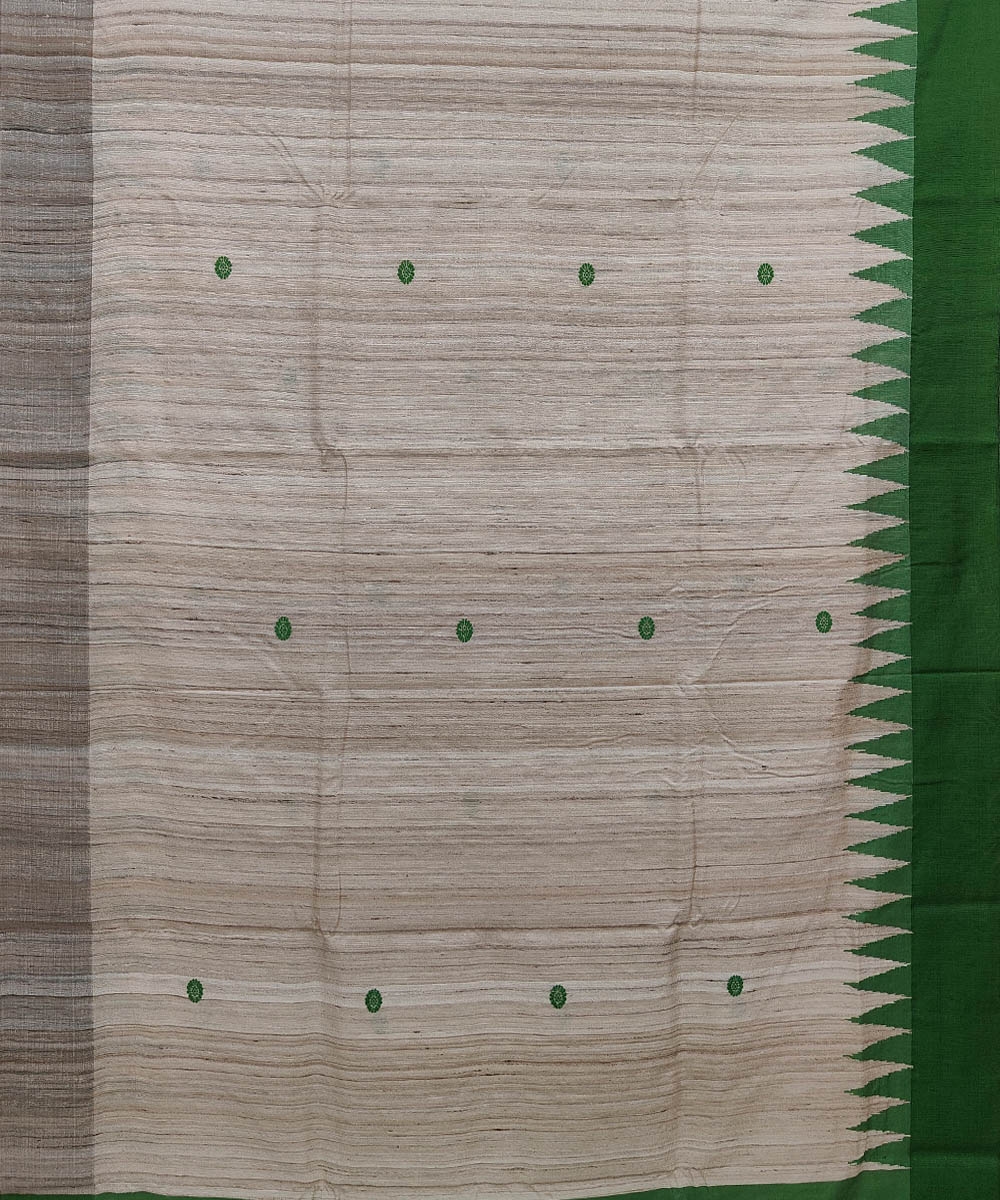 Beige Green Sambalpuri Handwoven Dolabedi Tussar Silk Saree Image 3