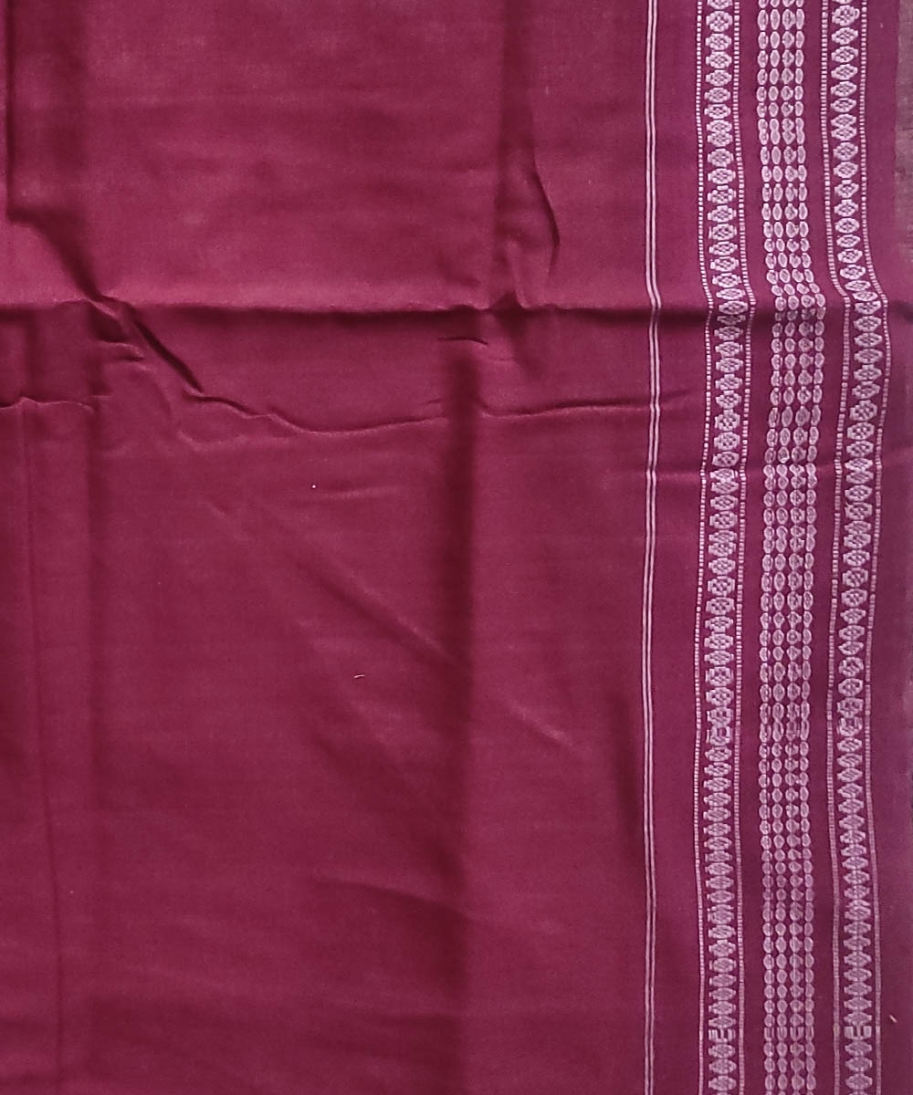 Peach Taffy Maroon Sambalpuri Handwoven Single Ikat Cotton Saree Image 4