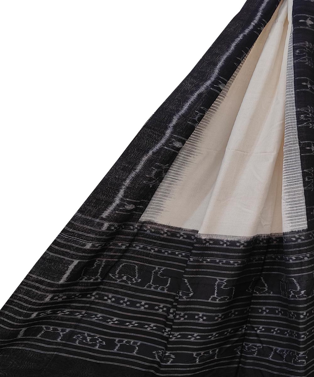 White Black Sambalpuri Handwoven  Nuapatna Cotton Dupatta Image 1