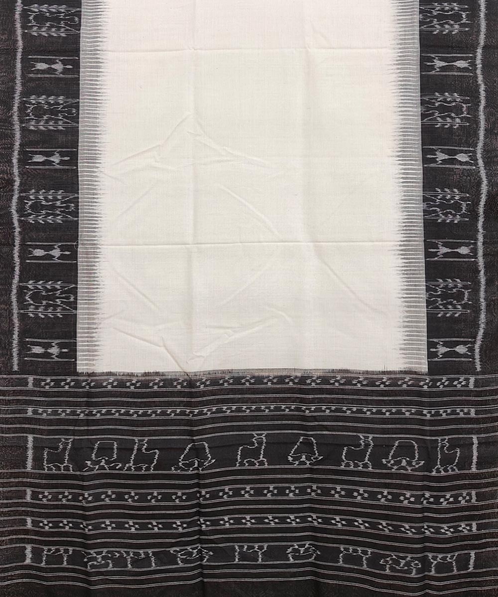 White Black Sambalpuri Handwoven  Nuapatna Cotton Dupatta Image 2