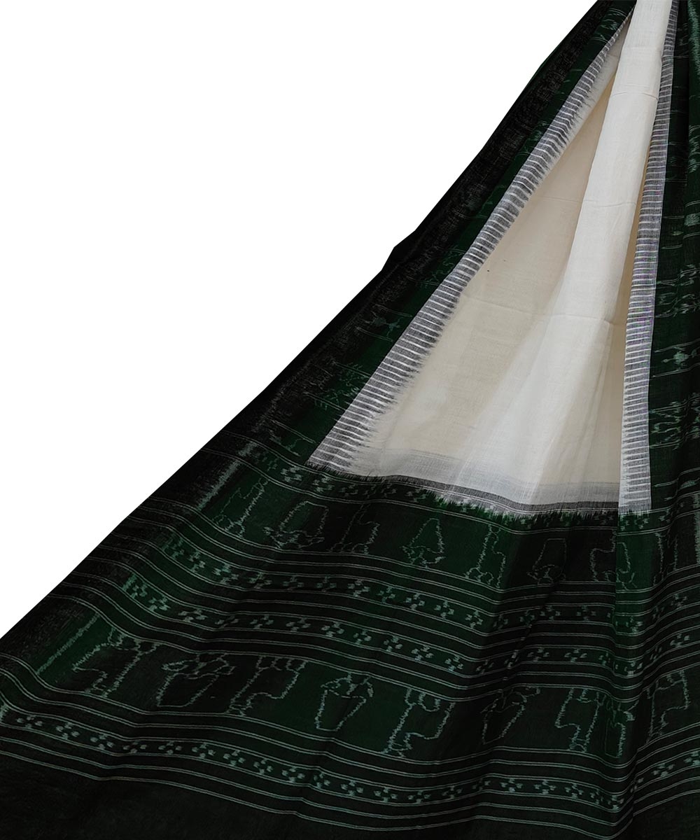 White Green Sambalpuri Handwoven  Nuapatna Cotton Dupatta Image 1