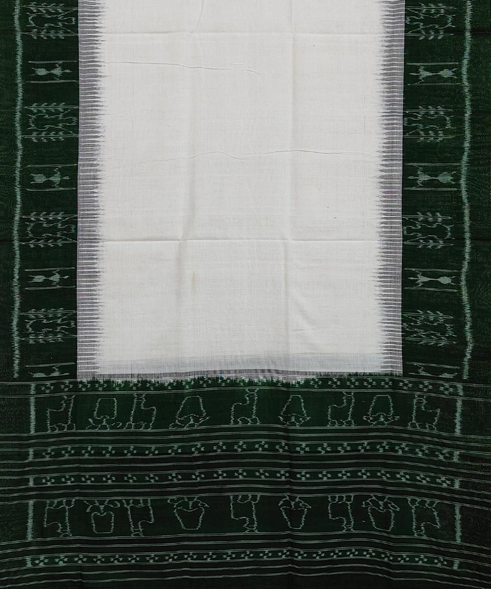 White Green Sambalpuri Handwoven  Nuapatna Cotton Dupatta Image 2