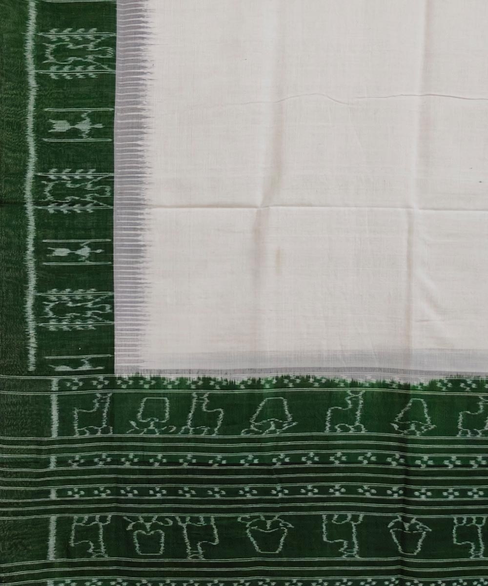 White Green Sambalpuri Handwoven  Nuapatna Cotton Dupatta Image 3