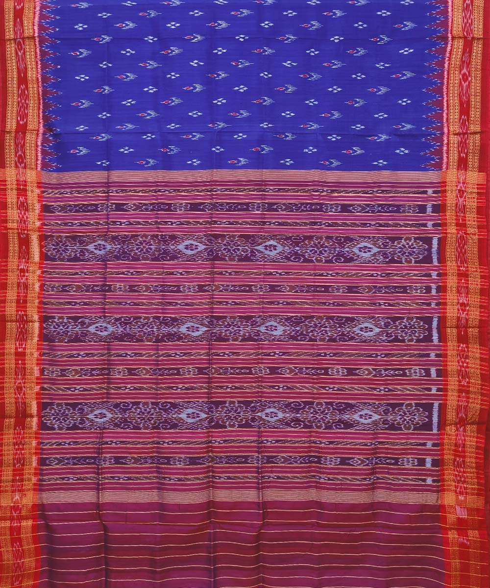 Blue Red Handwoven Khandua Silk Saree Image 2