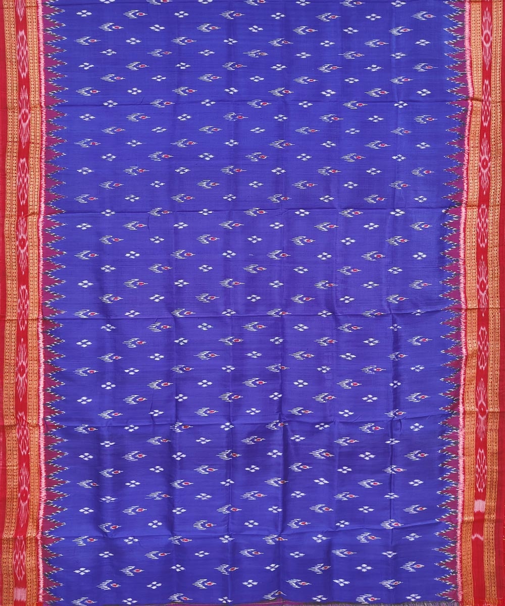 Blue Red Handwoven Khandua Silk Saree Image 3