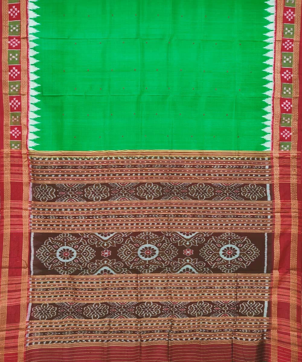 Green Red Handwoven Khandua Silk Saree Image 2