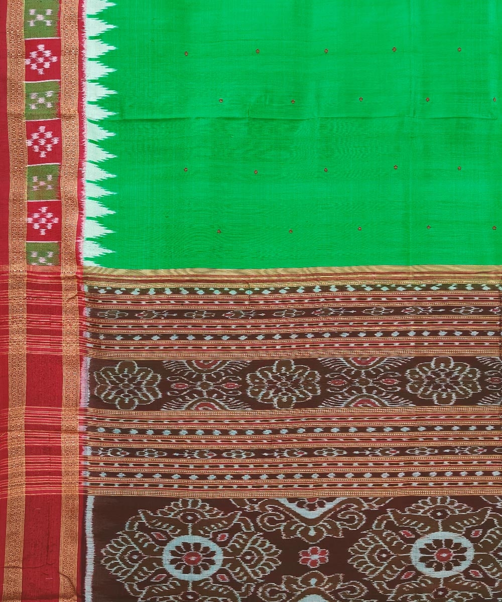 Green Red Handwoven Khandua Silk Saree Image 4