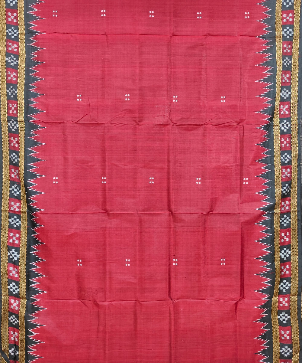 Maroon Black Handwoven Khandua Silk Saree Image 3