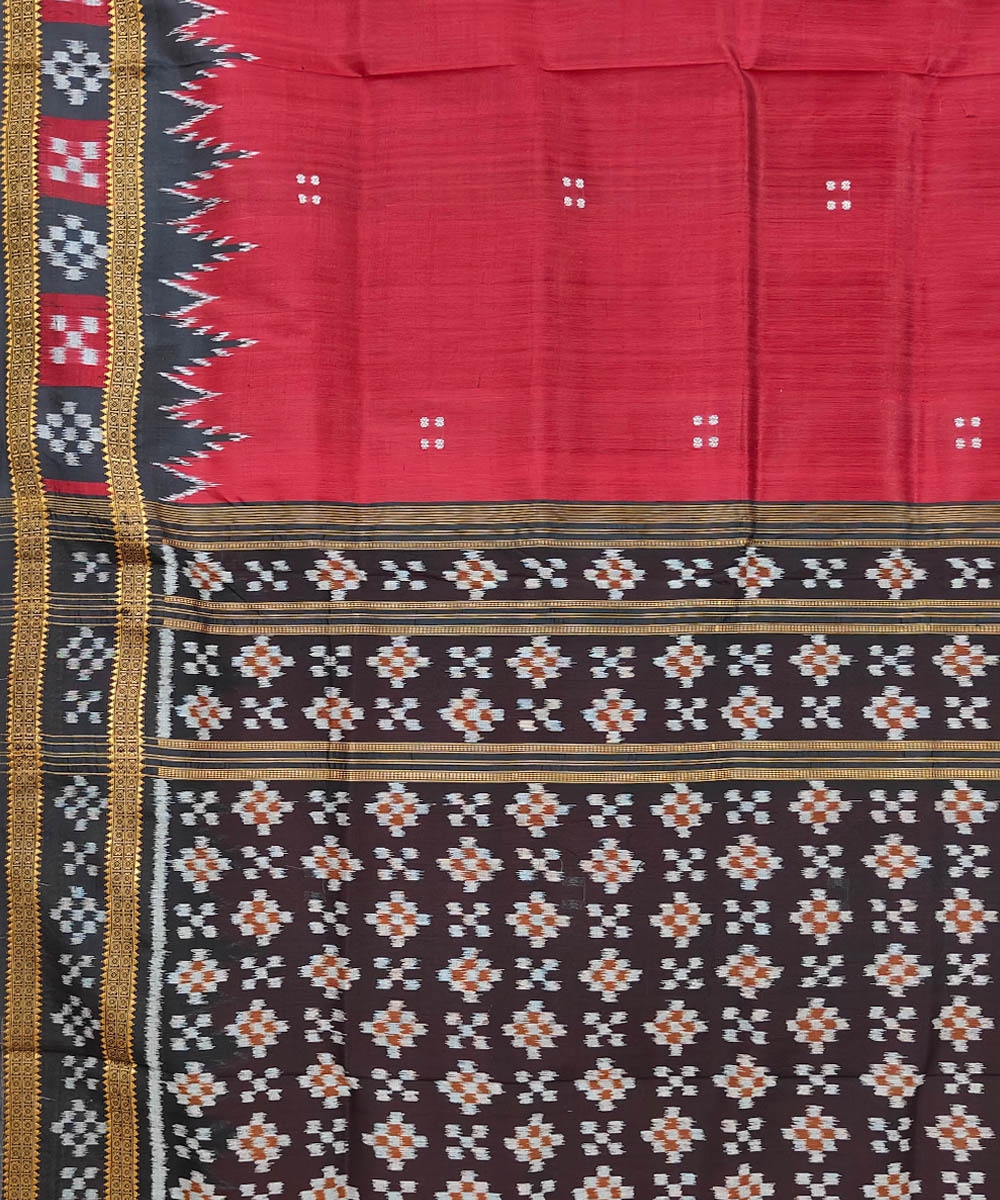 Maroon Black Handwoven Khandua Silk Saree Image 4