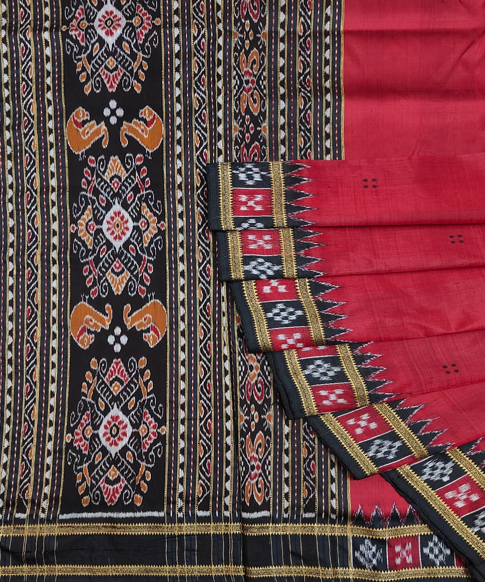 Maroon Black Handwoven Khandua Silk Saree Image 1