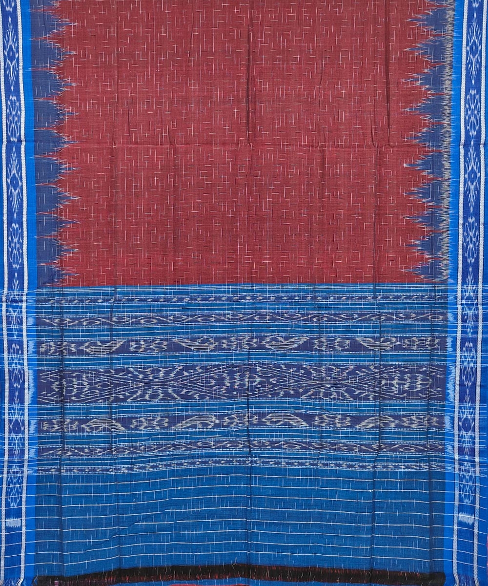 Maroon Blue Nuapatna Handwoven Single Ikat Cotton Saree Image 2