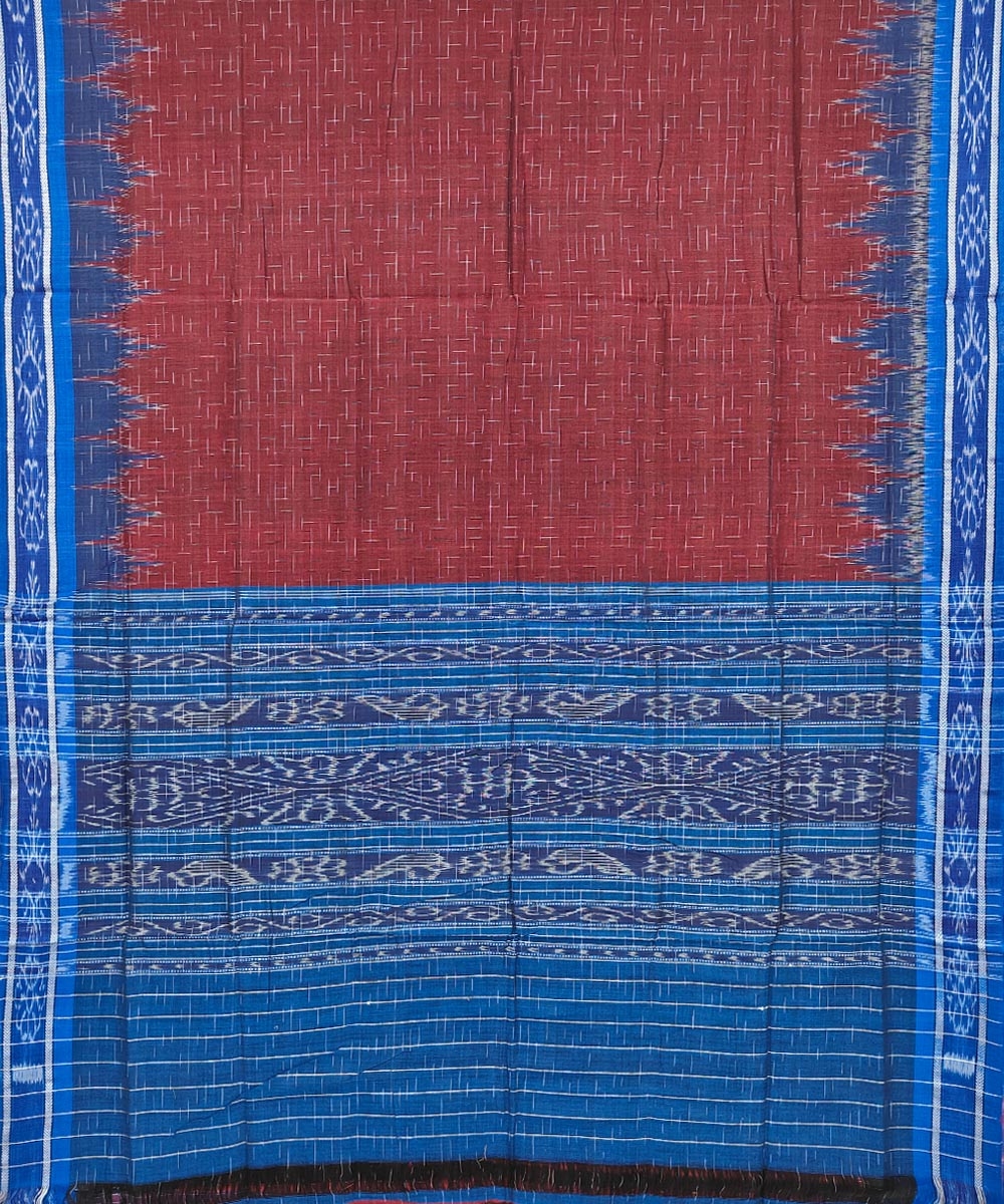 Maroon Blue Nuapatna Handwoven Single Ikat Cotton Saree Image 2