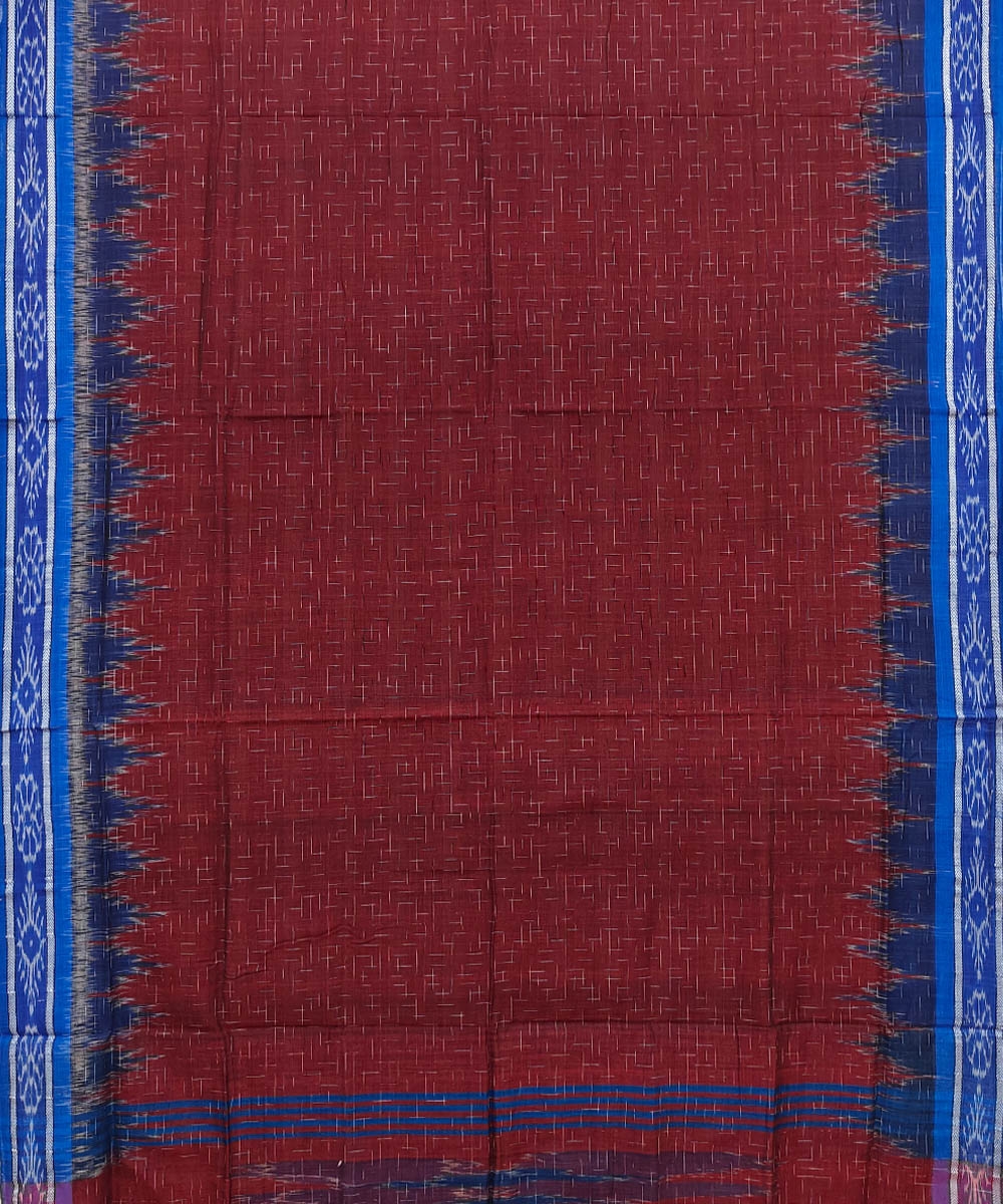 Maroon Blue Nuapatna Handwoven Single Ikat Cotton Saree Image 3