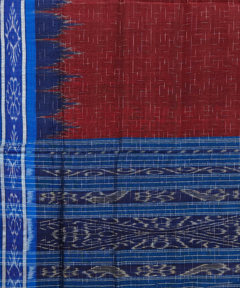 Maroon Blue Nuapatna Handwoven Single Ikat Cotton Saree Image 4