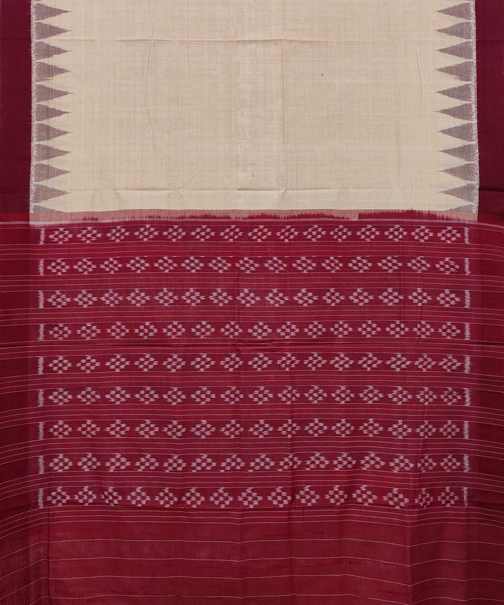 Cream Maroon Nuapatna Handwoven Single Ikat Cotton Saree Image 2