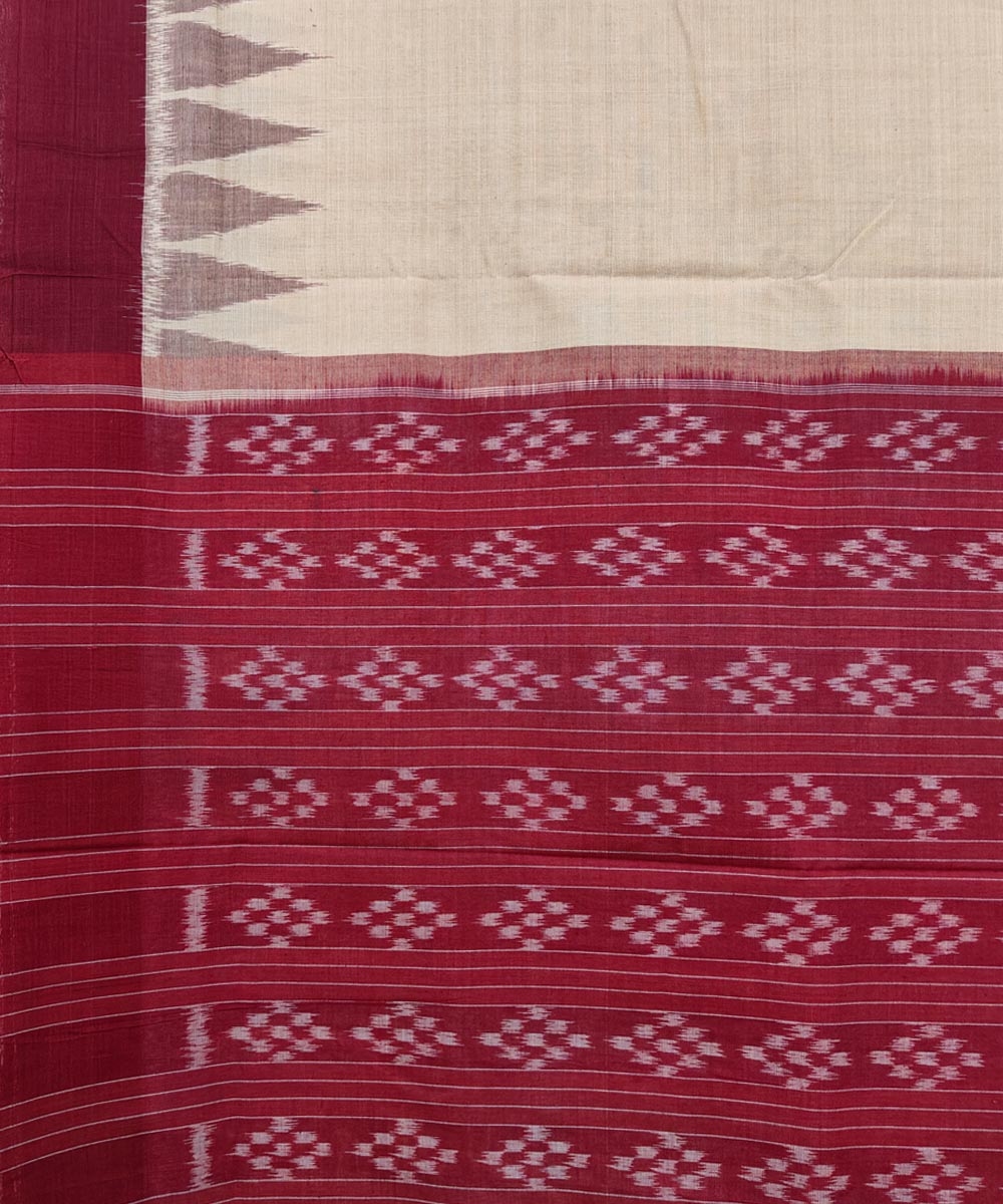 Cream Maroon Nuapatna Handwoven Single Ikat Cotton Saree Image 4