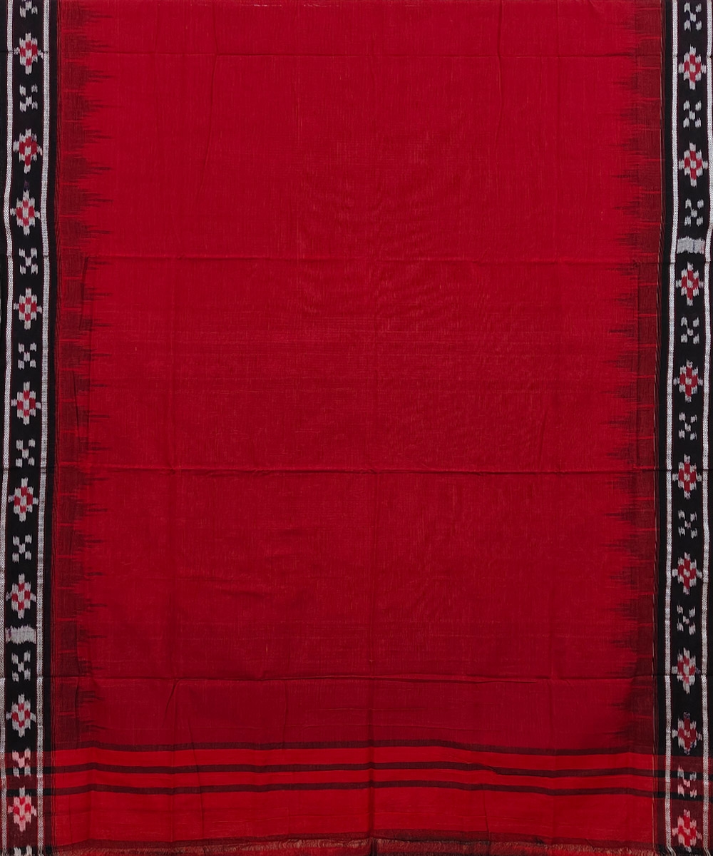 Maroon Black Nuapatna Handwoven Single Ikat Cotton Saree Image 3