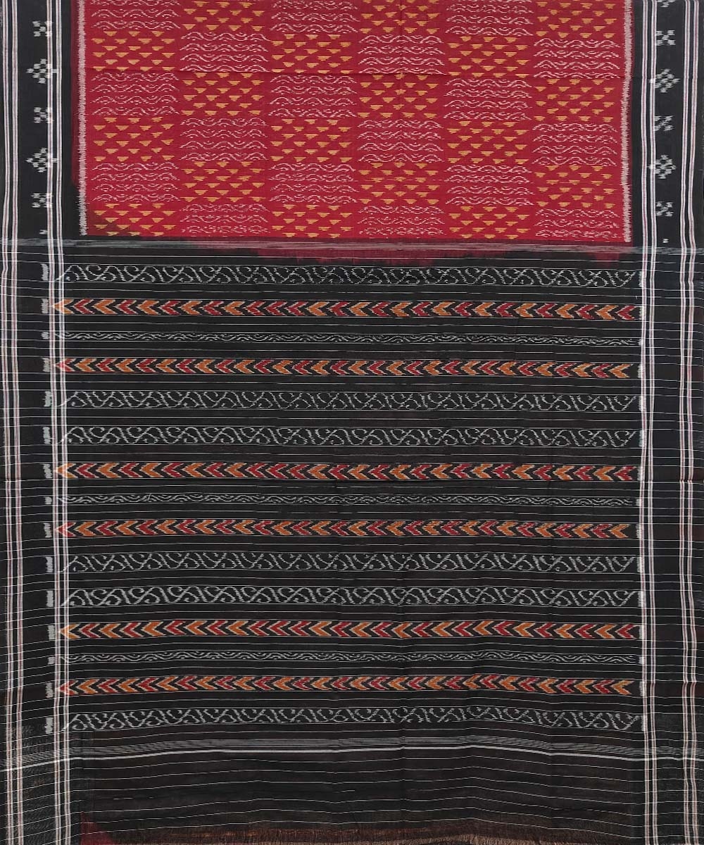 Maroon Black Nuapatna Handwoven Single Ikat Cotton Saree Image 2